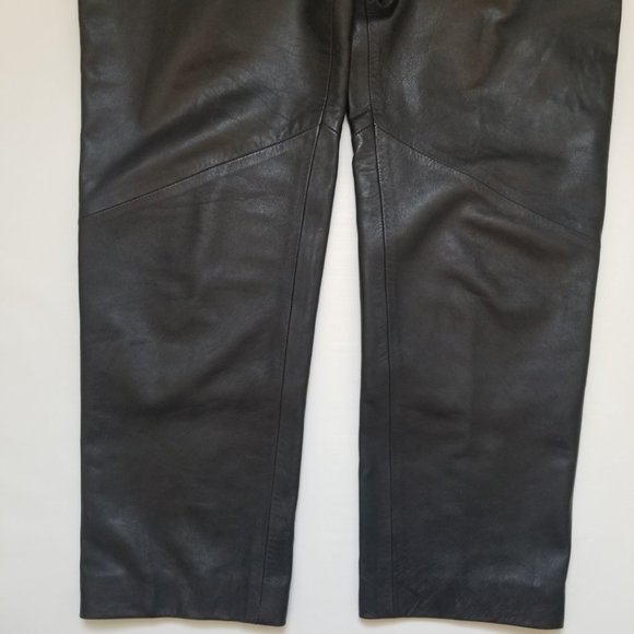 27x29 Vakko Vintage 6 Black Leather High Waisted Pleated Pants 80s Made in USA - Picture 5 of 10